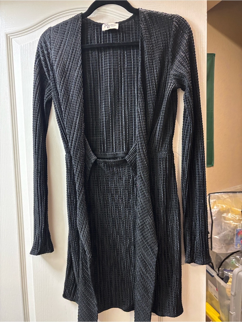 MM Couture Black Long-Sleeve Ribbed Open Front Dress